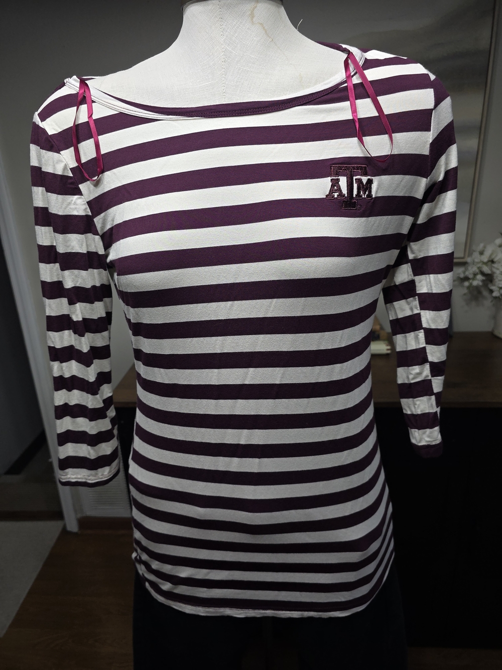 Texas A&M Women's Long Sleeve Striped Top Collegiate Outfitters Size Large